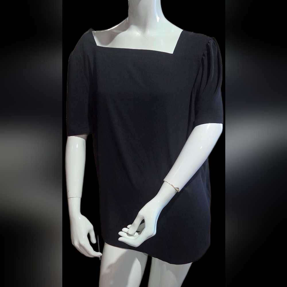 Square Neck Black Women's Blouse XXL